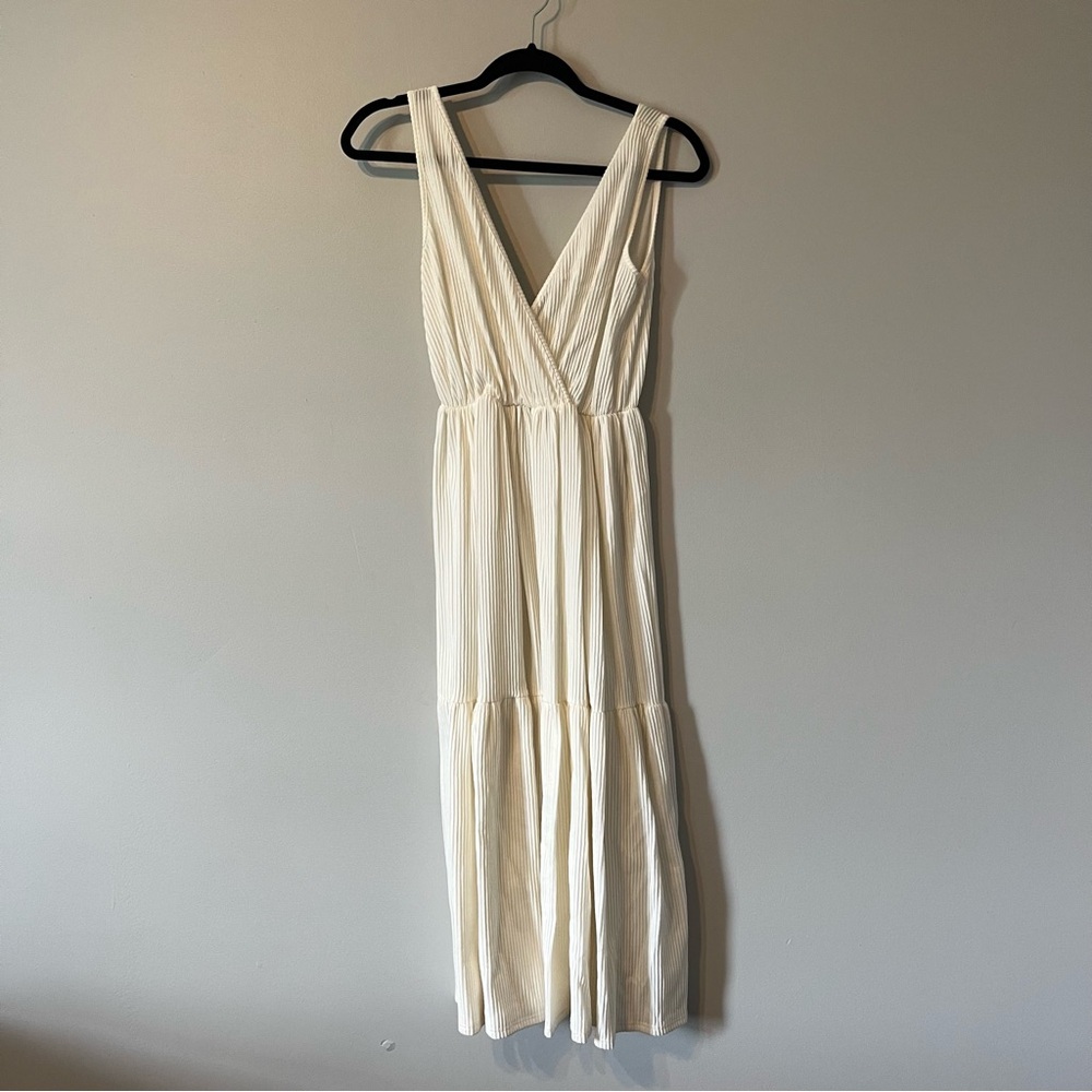Caution to the Wind Cream Pleated Maxi Sundress